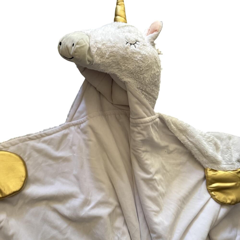 Kids Unicorn Hooded Blanket Plush White Gold Horn 48” Cozy‎ Costume Soft Gift